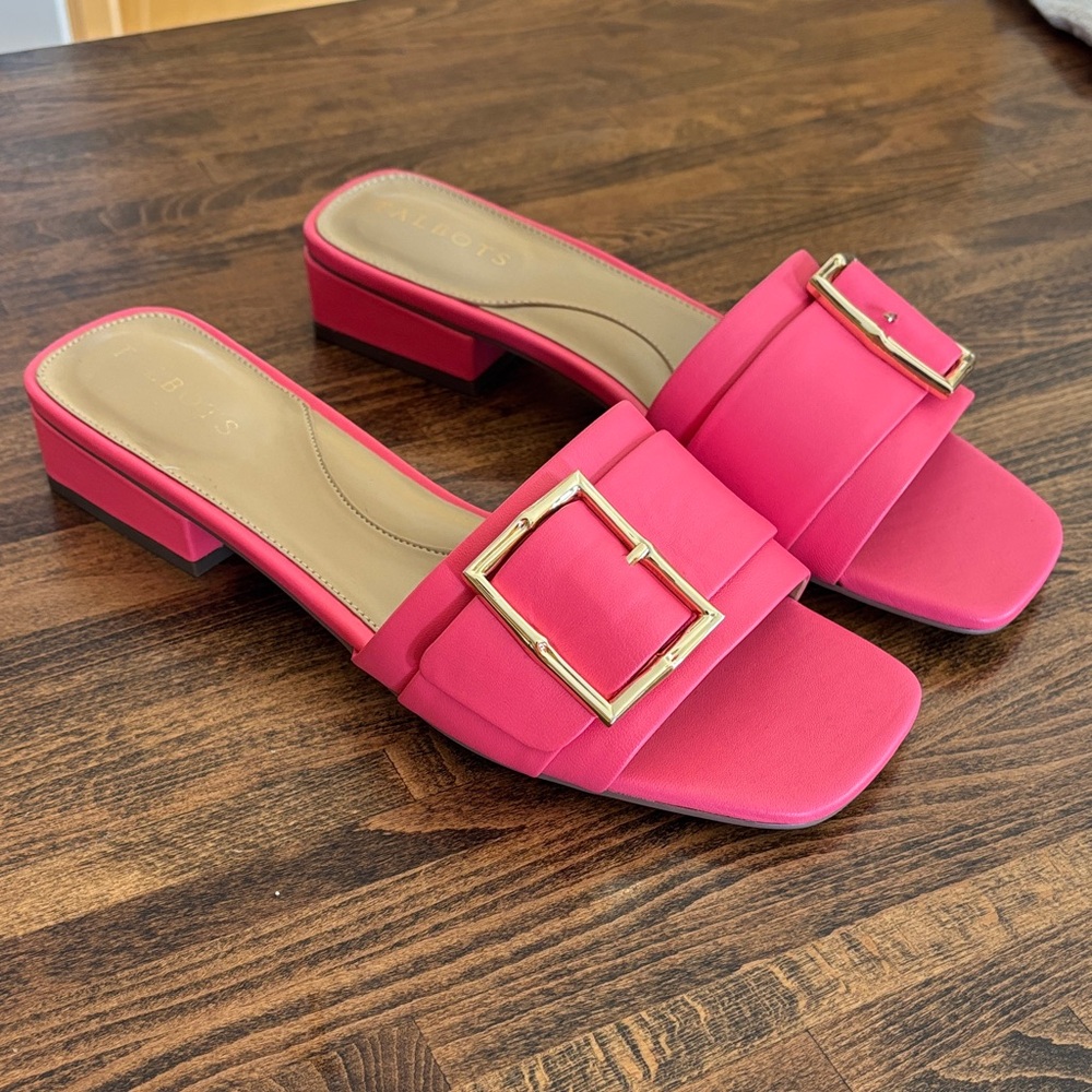 Talbots Pink Mules with Gold Buckle